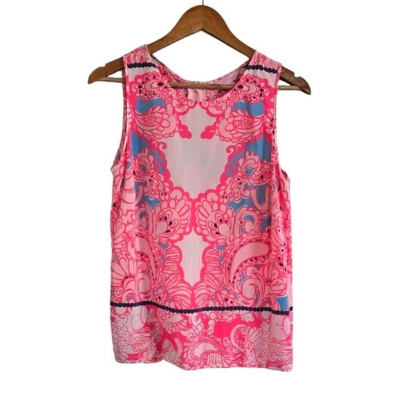 Lilly Pulitzer  Silk Blouse Women's Medium Pink Floral Buttons - Picture 1 of 8